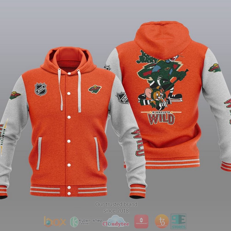 NEW Minnesota Wild NHL Tom And Jerry Hoodie Baseball Jacket 6 Minnesota Wild NHL Tom And Jerry Baseball Hoodie Jacket 1 2 3 4 5