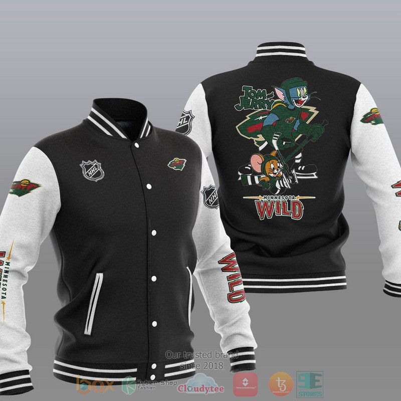 NEW Minnesota Wild NHL Tom And Jerry Varsity Baseball Jacket 1 Minnesota Wild NHL Tom And Jerry Baseball Jacket
