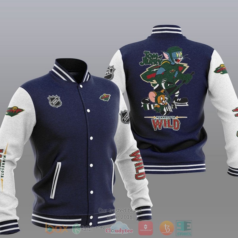 NEW Minnesota Wild NHL Tom And Jerry Varsity Baseball Jacket 3 Minnesota Wild NHL Tom And Jerry Baseball Jacket 1 2