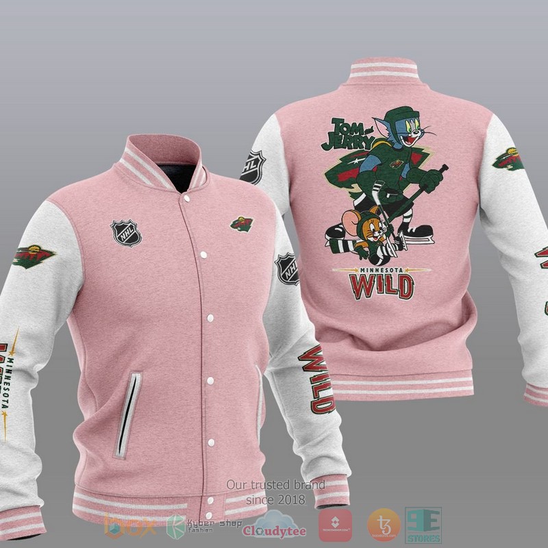NEW Minnesota Wild NHL Tom And Jerry Varsity Baseball Jacket 4 Minnesota Wild NHL Tom And Jerry Baseball Jacket 1 2 3