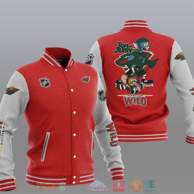 NEW Minnesota Wild NHL Tom And Jerry Varsity Baseball Jacket 5 Minnesota Wild NHL Tom And Jerry Baseball Jacket 1 2 3 4