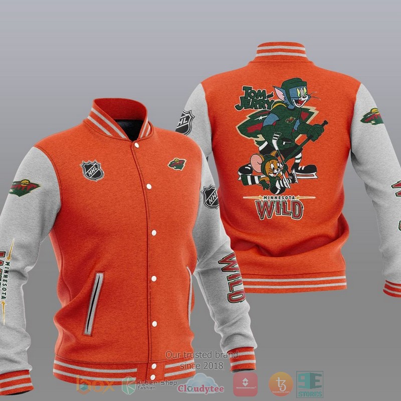 NEW Minnesota Wild NHL Tom And Jerry Varsity Baseball Jacket 6 Minnesota Wild NHL Tom And Jerry Baseball Jacket 1 2 3 4 5
