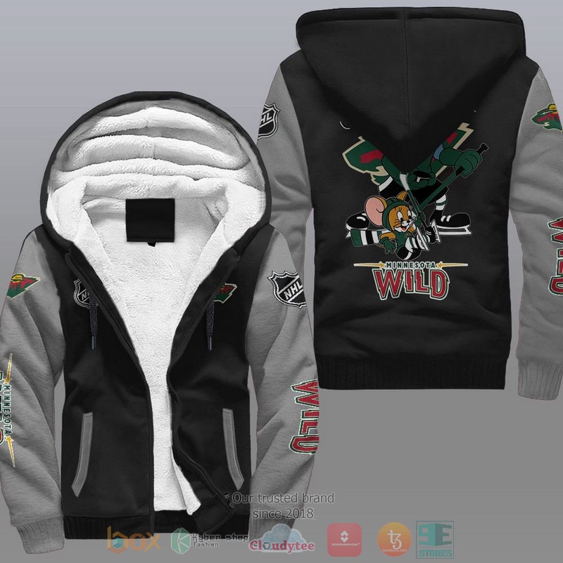 NEW Minnesota Wild NHL Tom And Jerry Fleece Hoodie Jacket 2 Minnesota Wild NHL Tom And Jerry Fleece Hoodie 1