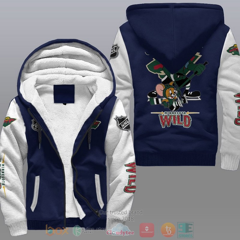 NEW Minnesota Wild NHL Tom And Jerry Fleece Hoodie Jacket 3 Minnesota Wild NHL Tom And Jerry Fleece Hoodie 1 2