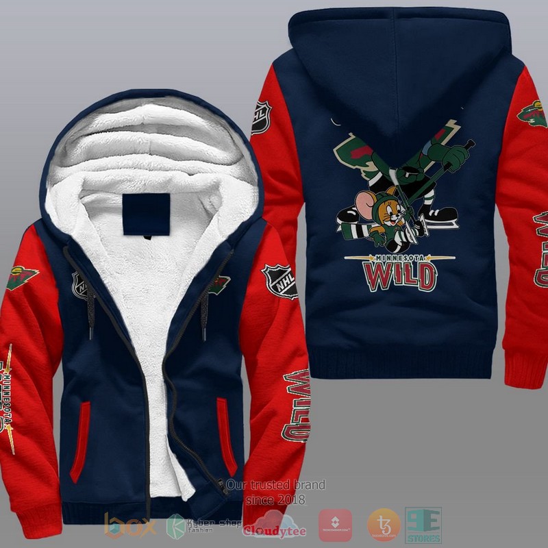 NEW Minnesota Wild NHL Tom And Jerry Fleece Hoodie Jacket 4 Minnesota Wild NHL Tom And Jerry Fleece Hoodie 1 2 3