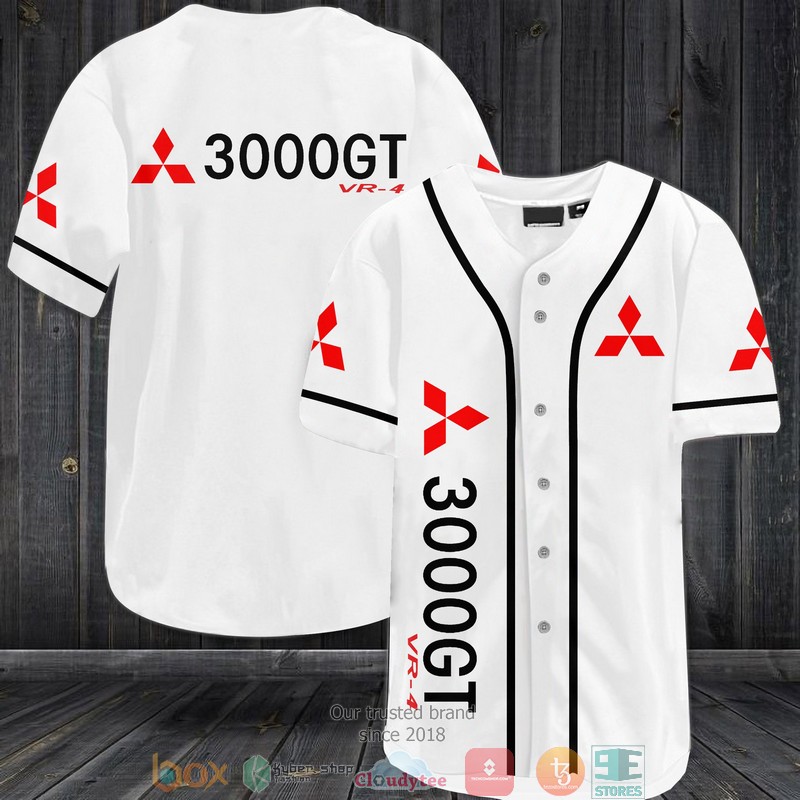 Mitsubishi 3000GT VR-4 White Baseball Jersey 1 Mitsubishi 3000GT VR 4 White Baseball Jersey