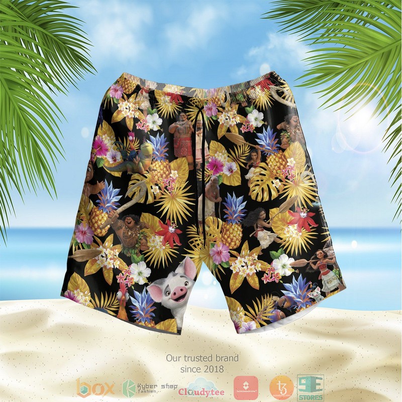 NEW Moana pineapple black yellow Summer Hawaii Shirt, Shorts 2 Moana pineapple black yellow Hawaiian Shirt Shorts 1