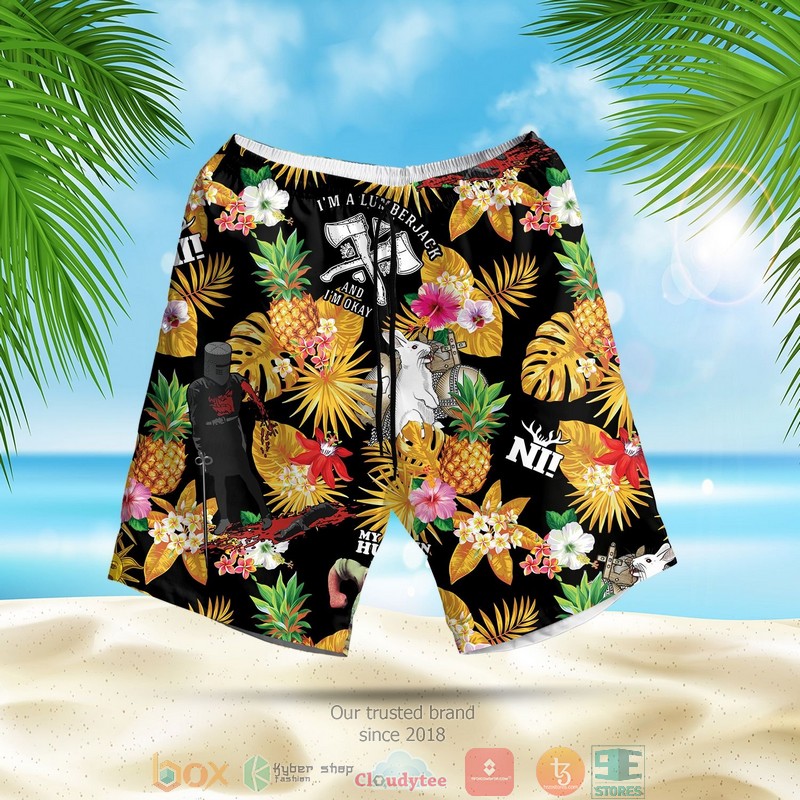 NEW Monty Python pineapple black yellow Summer Hawaii Shirt, Shorts 3 Monty Python pineapple black yellow Hawaiian Shirt Shorts 1 2