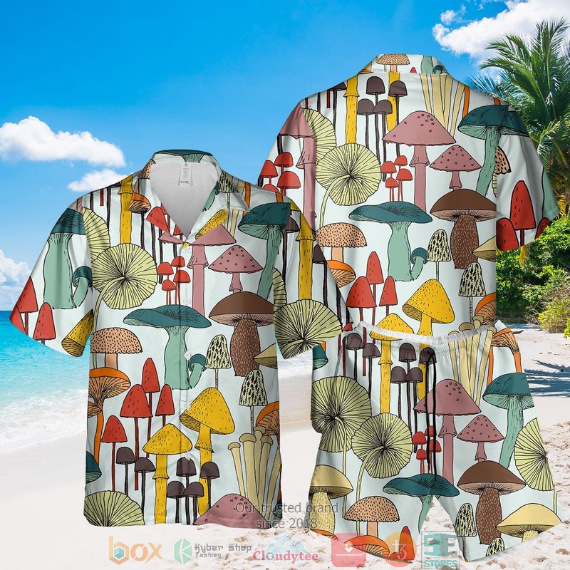 NEW Mushroom Summer Hawaii Shirt, Shorts 5 Mushroom Hawaiian Shirt Shorts