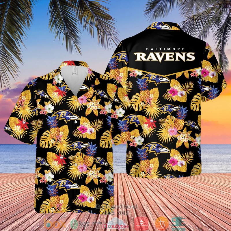 NFL Baltimore Ravens Pineapple Hawaian Summer Outfit 2 NFL Baltimore Ravens Pineapple Hawaian Summer Outfit 1