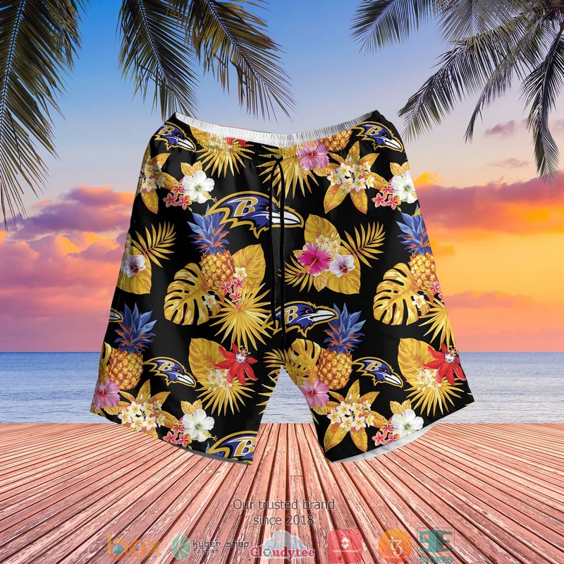 NFL Baltimore Ravens Pineapple Hawaian Summer Outfit 3 NFL Baltimore Ravens Pineapple Hawaian Summer Outfit 1 2