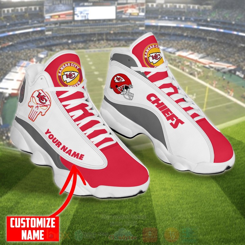 NFL Kansas City Chiefs Punisher Skull Custom Name Air Jordan 13 Shoes