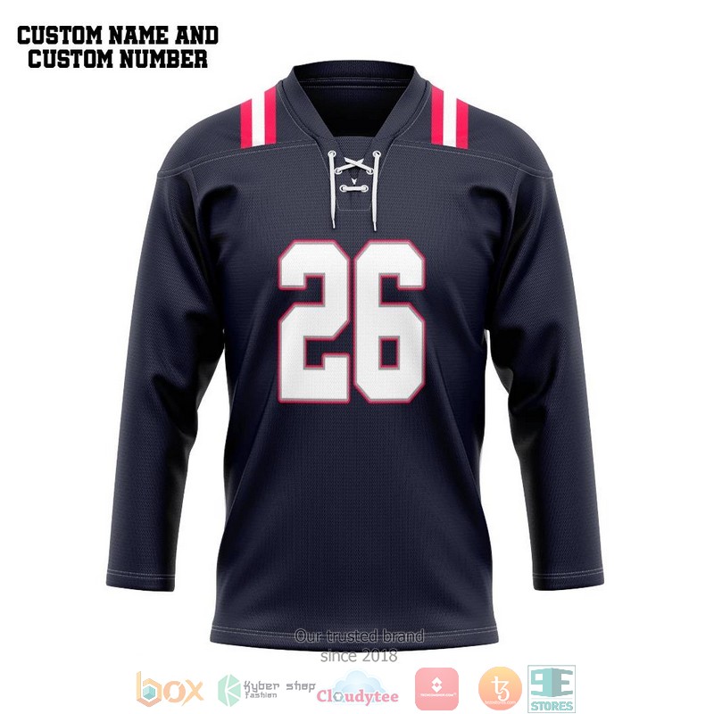 NFL New England Patrio Custom Name and Number Hockey Jersey Shirt