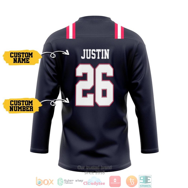 NFL New England Patrio Custom Name and Number Hockey Jersey Shirt 2 NFL New England Patrio Custom Name and Number Hockey Jersey Shirt 1