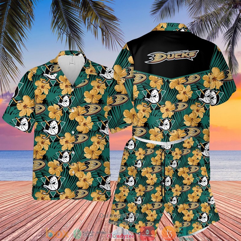 NHL Anaheim Ducks Hibiscus Hawaian Summer Outfit 4 NHL Anaheim Ducks Hibiscus Hawaian Summer Outfit
