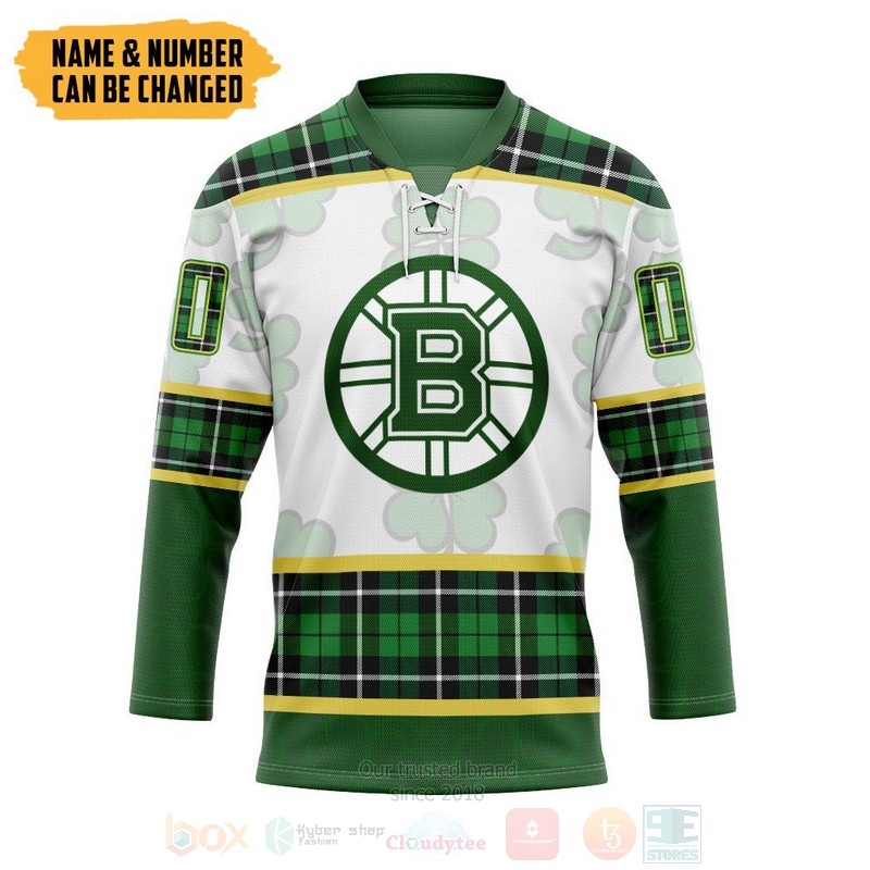NHL Boston Bruins St Patrick Day Flower Personalized Hockey Jersey