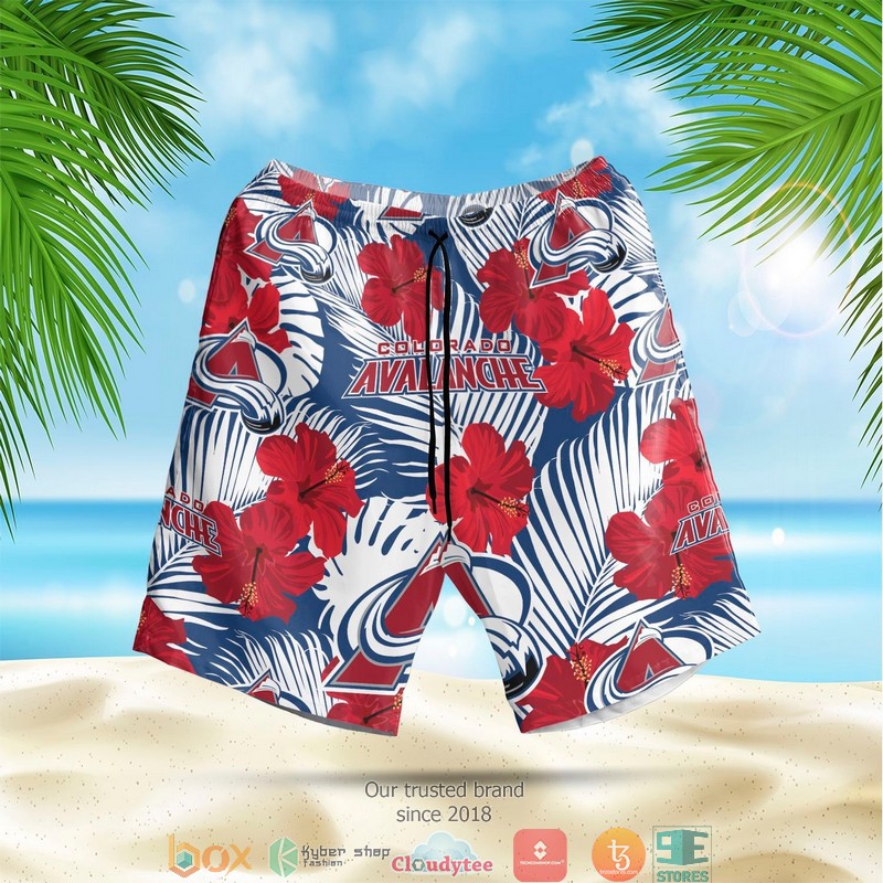 NHL Colorado Avalanche Hibiscus Hawaian Summer Outfit 2 NHL Colorado Avalanche Hibiscus Hawaian Summer Outfit 1
