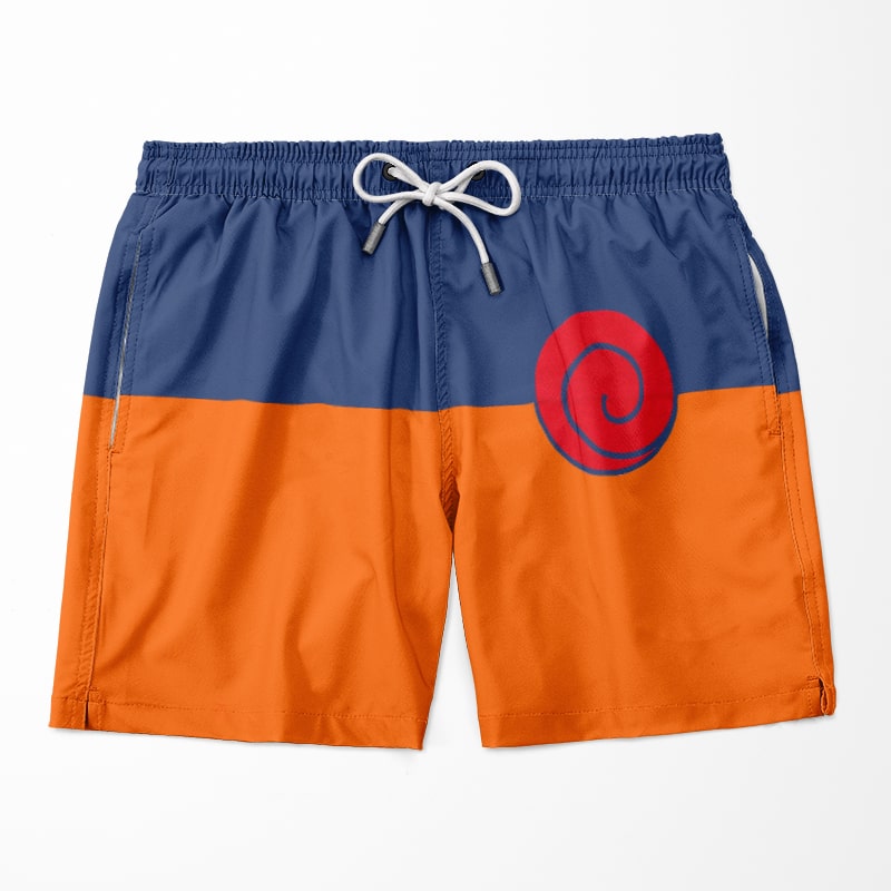 HOT Naruto Classic Self Embossed Orange Pattern Naruto Beach Shorts 1 NarutoUzumakiClassicSwimTrunk NarutoShortsfront min 5000x
