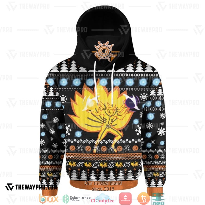 Naruto Shippuden Asura Kurama Mode Christmas Ugly Pattern Snood Hoodie 1 2 3