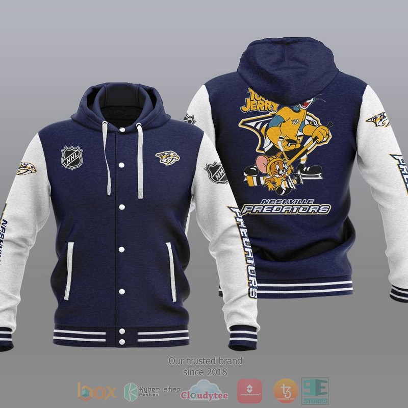 NEW Nashville Predators NHL Tom And Jerry Hoodie Baseball Jacket 3 Nashville Predators NHL Tom And Jerry Baseball Hoodie Jacket 1 2