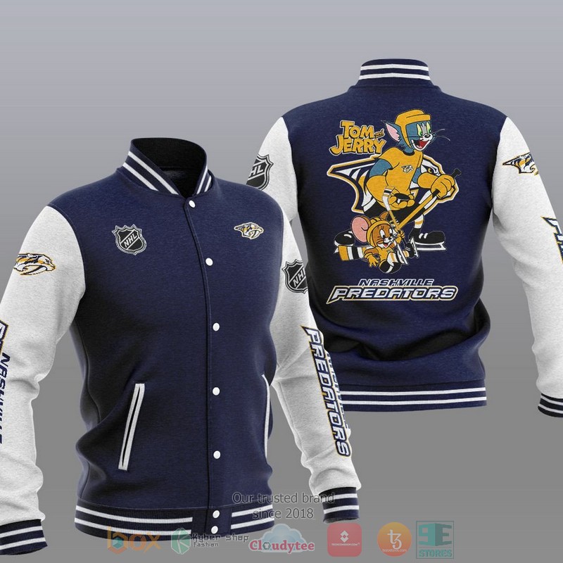 NEW Nashville Predators NHL Tom And Jerry Varsity Baseball Jacket 3 Nashville Predators NHL Tom And Jerry Baseball Jacket 1 2