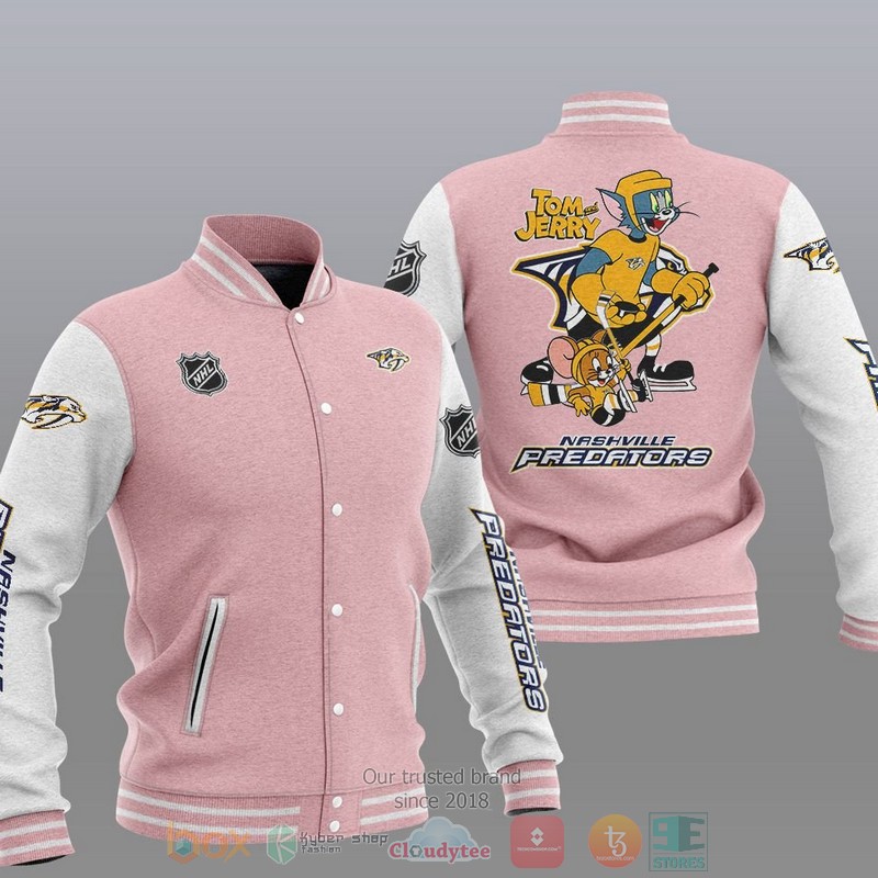NEW Nashville Predators NHL Tom And Jerry Varsity Baseball Jacket 4 Nashville Predators NHL Tom And Jerry Baseball Jacket 1 2 3
