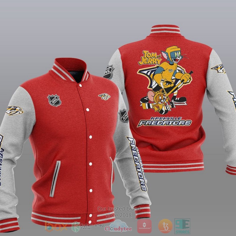 NEW Nashville Predators NHL Tom And Jerry Varsity Baseball Jacket 5 Nashville Predators NHL Tom And Jerry Baseball Jacket 1 2 3 4