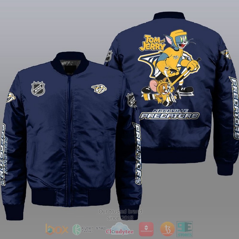 NEW Nashville Predators NHL Tom And Jerry Bomber Jacket 2 Nashville Predators NHL Tom And Jerry Bomber Jacket 1