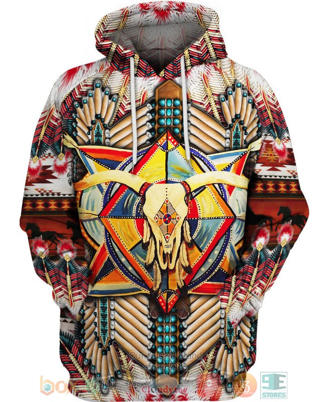 HOT Native American Buffalo Skull Feather All Over Printed 3D Hoodie 4 Native American Buffalo Skull Feather 3D Hoodie