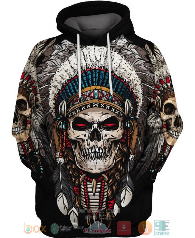 HOT Native American Skull black All Over Printed 3D Hoodie 4 Native American Skull black 3D Hoodie