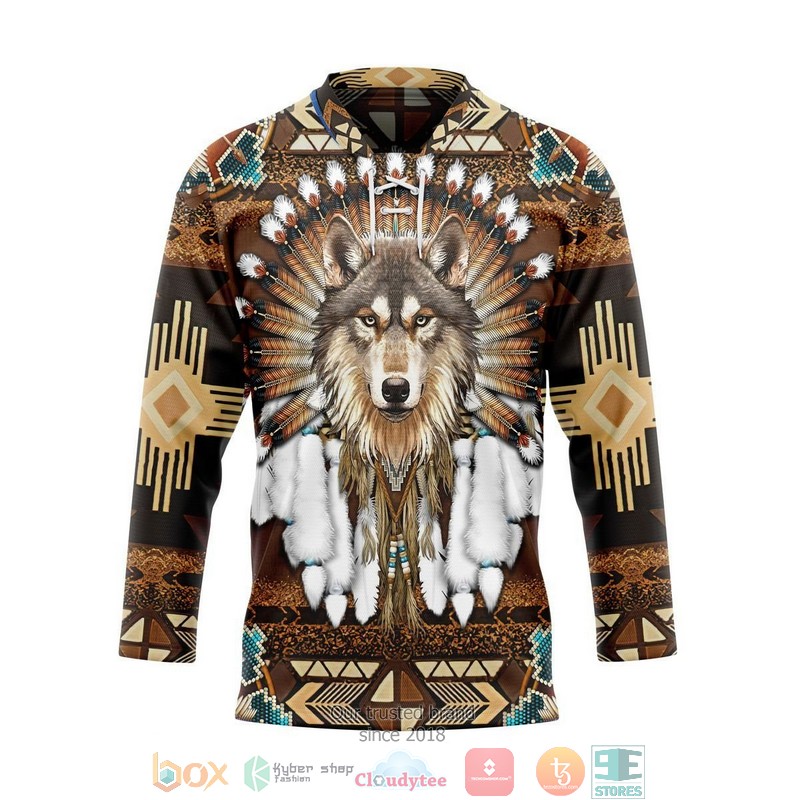Native American Wolf Hockey Jersey Shirt