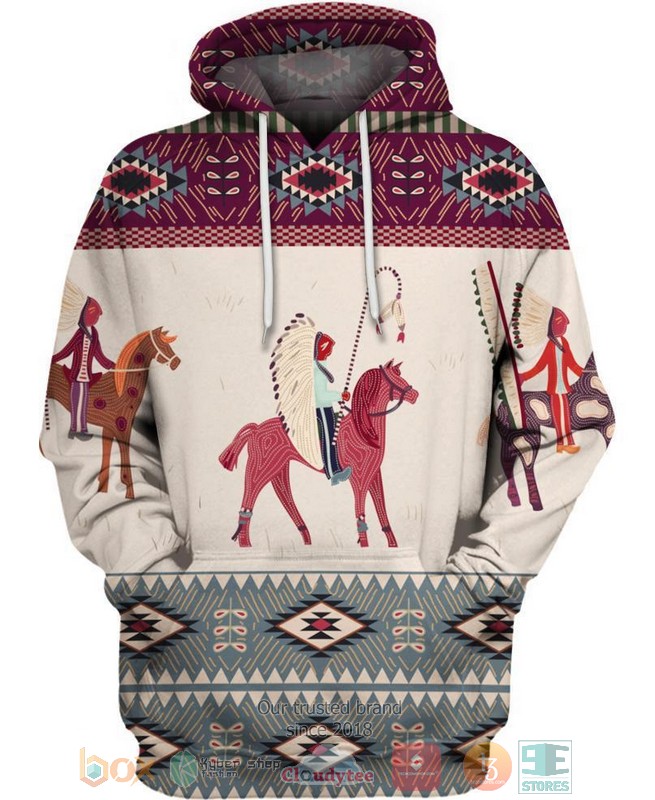 Native Pattern white red 3D Shirt Hoodie