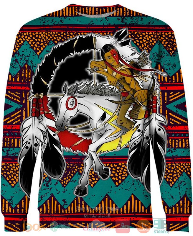 HOT Native Warrior Horse All Over Printed 3D Shirt, Hoodie 4 Native Warrior Horse 3D Shirt Hoodie 1 2 3