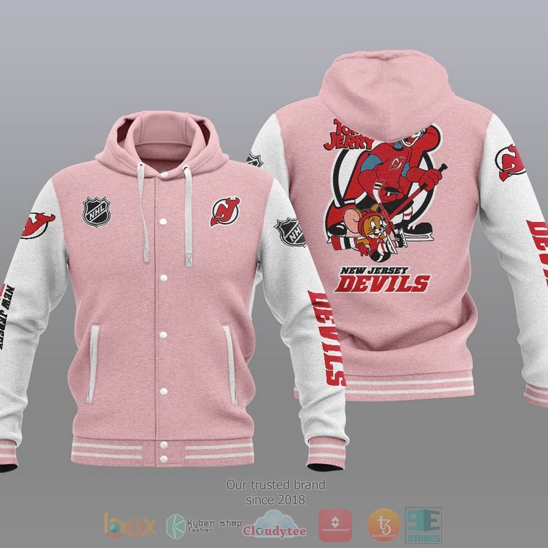 NEW New Jersey Devils NHL Tom And Jerry Hoodie Baseball Jacket 4 New Jersey Devils NHL Tom And Jerry Baseball Hoodie Jacket 1 2 3