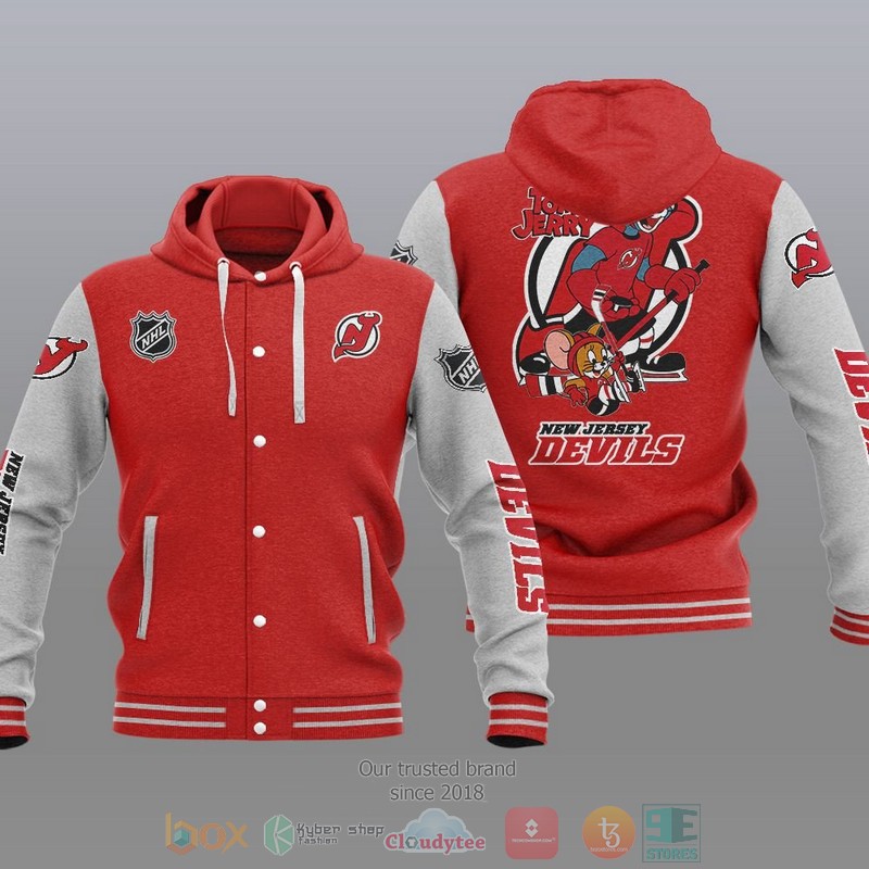 NEW New Jersey Devils NHL Tom And Jerry Hoodie Baseball Jacket 5 New Jersey Devils NHL Tom And Jerry Baseball Hoodie Jacket 1 2 3 4