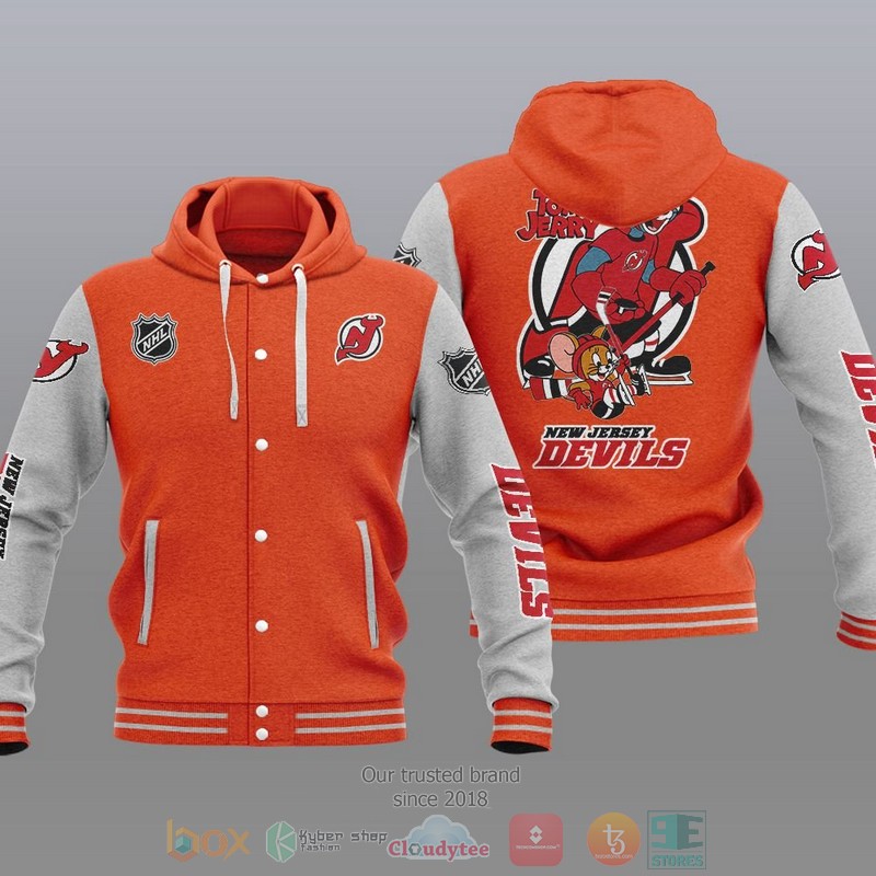 NEW New Jersey Devils NHL Tom And Jerry Hoodie Baseball Jacket 6 New Jersey Devils NHL Tom And Jerry Baseball Hoodie Jacket 1 2 3 4 5