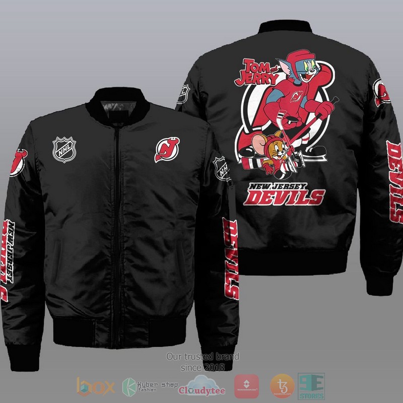 NEW New Jersey Devils NHL Tom And Jerry Bomber Jacket 1 New Jersey Devils NHL Tom And Jerry Bomber Jacket