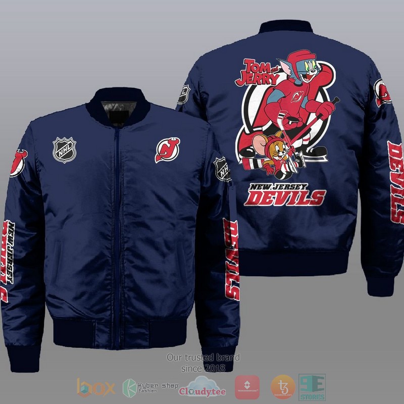 NEW New Jersey Devils NHL Tom And Jerry Bomber Jacket 2 New Jersey Devils NHL Tom And Jerry Bomber Jacket 1