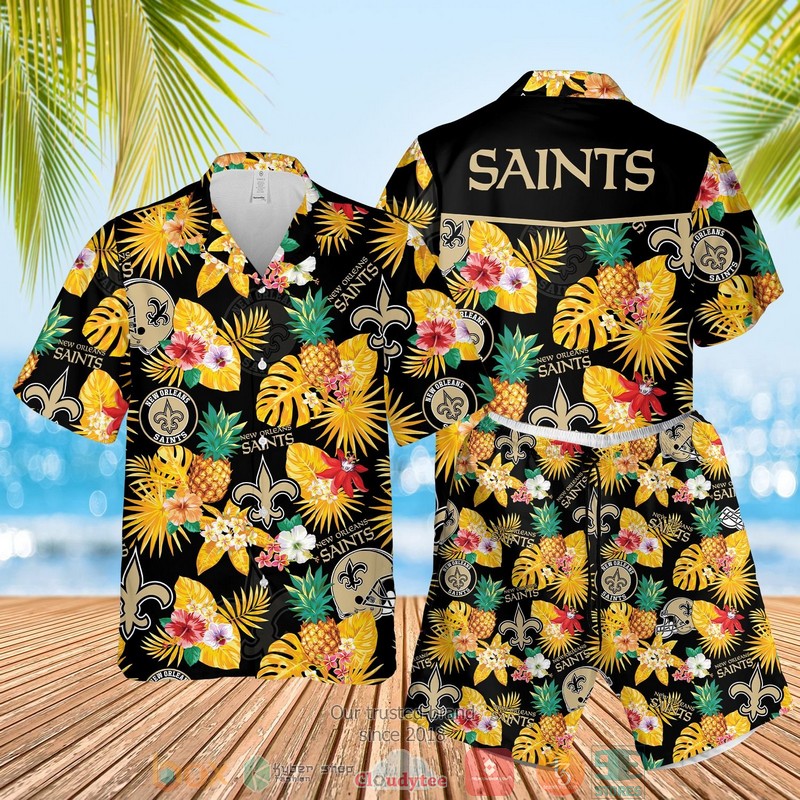 NEW New Orleans Saints NFL pineapple black yellow Summer Hawaii Shirt, Shorts 5 New Orleans Saints NFL pineapple black yellow Hawaiian Shirt Shorts