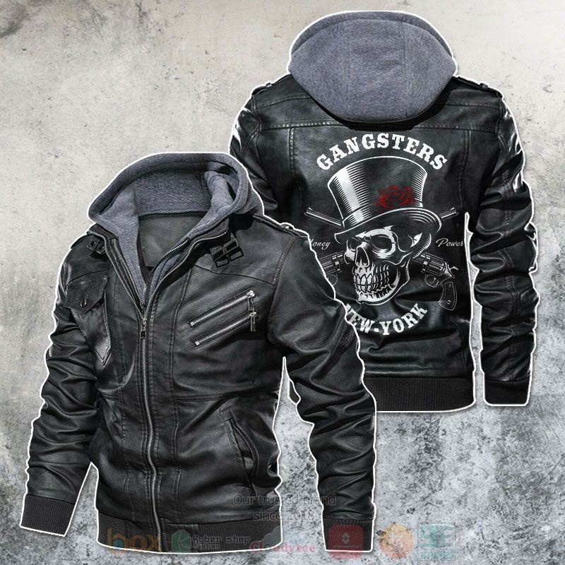 New York Gangsters Skull Motorcycle Skull Leather Jacket