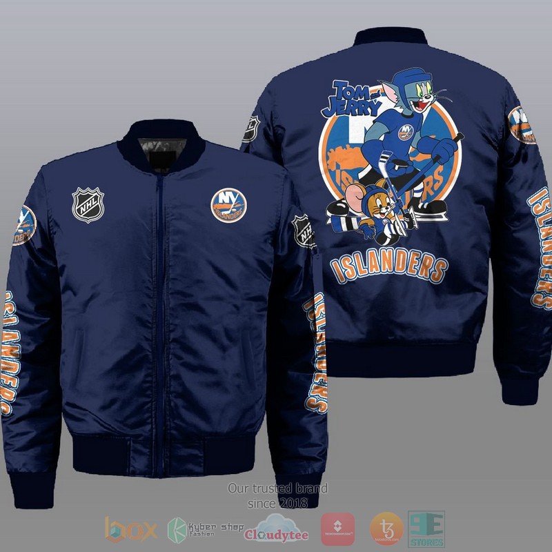 NEW New York Islanders NHL Tom And Jerry Bomber Jacket 2 New York Islanders NHL Tom And Jerry Bomber Jacket 1
