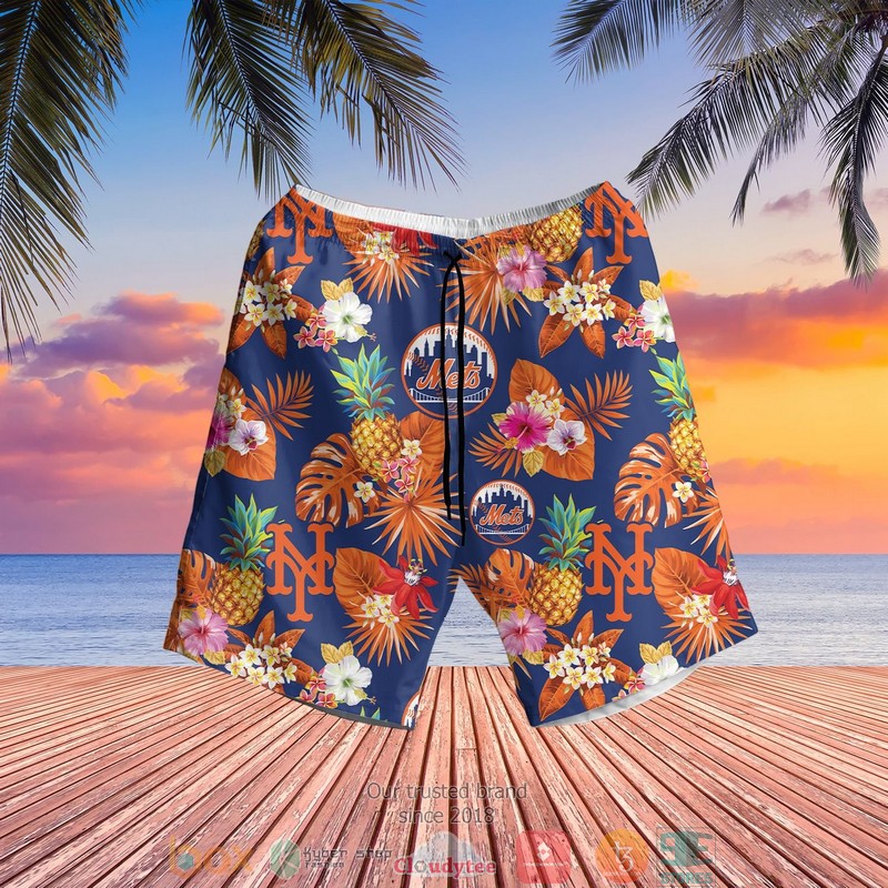 NEW New York Mets MLB pineapple Summer Hawaii Shirt, Shorts 2 New York Mets MLB pineapple Hawaiian Shirt Shorts 1