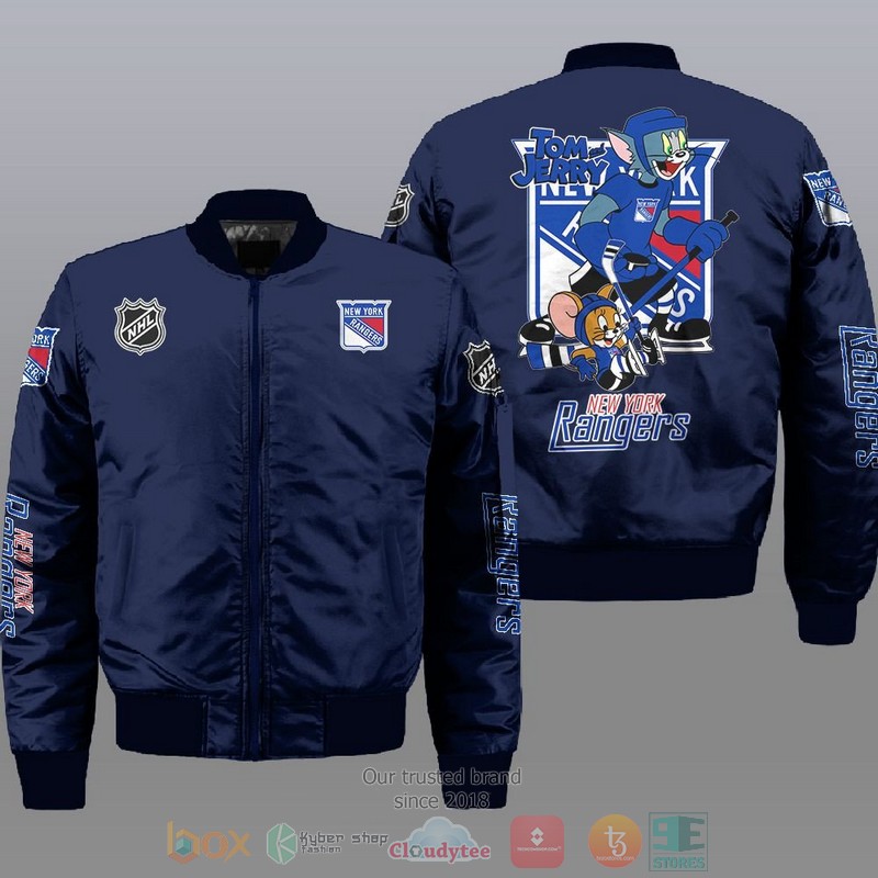 NEW New York Rangers NHL Tom And Jerry Bomber Jacket 2 New York Rangers NHL Tom And Jerry Bomber Jacket 1