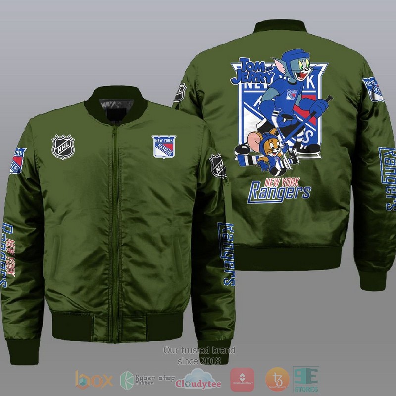 NEW New York Rangers NHL Tom And Jerry Bomber Jacket 3 New York Rangers NHL Tom And Jerry Bomber Jacket 1 2
