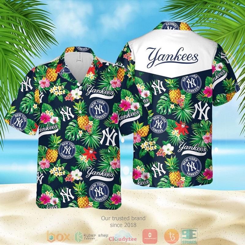 NEW New York Yankees MLB pineapple blue green Summer Hawaii Shirt, Shorts 2 New York Yankees MLB pineapple blue green Hawaiian Shirt Shorts 1