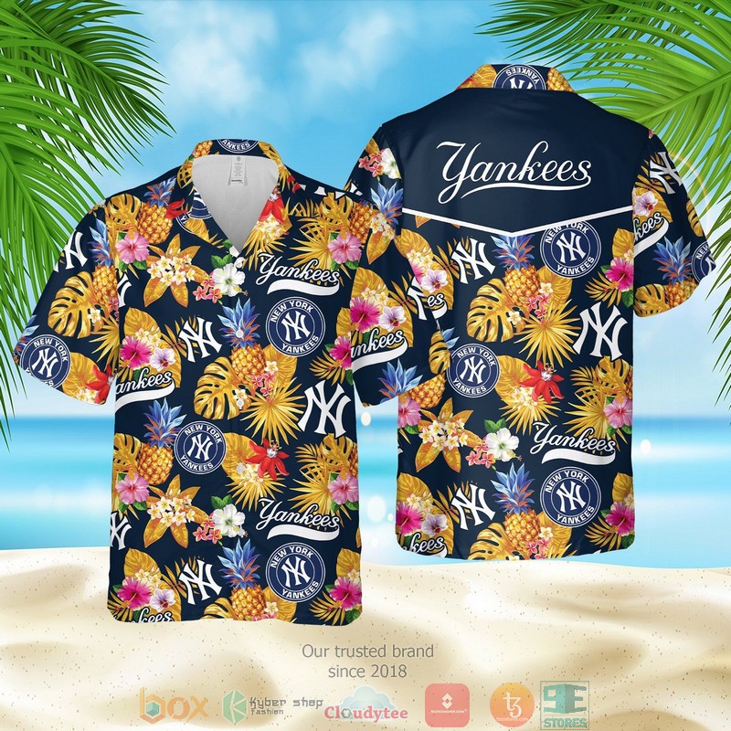 NEW New York Yankees MLB pineapple blue yellow Summer Hawaii Shirt, Shorts 4 New York Yankees MLB pineapple blue yellow Hawaiian Shirt Shorts