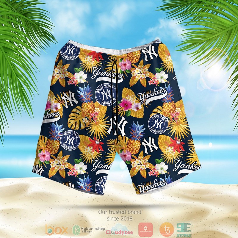 New York Yankees MLB pineapple blue yellow Hawaiian Shirt Shorts 1