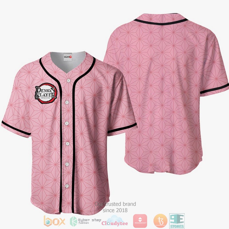 Nezuko Demon Slayer Pink Baseball Jersey Shirt