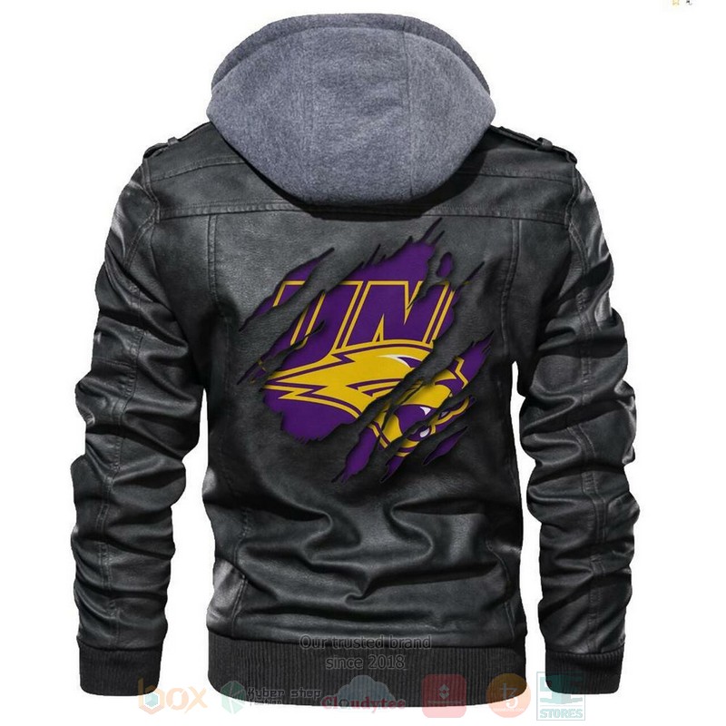 BEST NCAA Teams Northern Iowa Panthers Black Motorcycle Rider Zipper Jacket Leather 1 Northern Iowa Panthers NCAA Black Motorcycle Leather Jacket