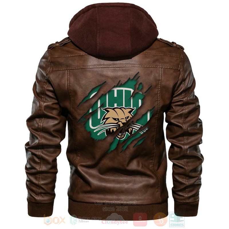 Ohio Bobcats NCAA Brown Motorcycle Leather Jacket